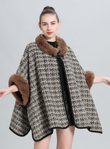 Wool Padded Plaid Fringed Knitted Shawl