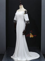 White Mermaid Halter Beading Prom Dress