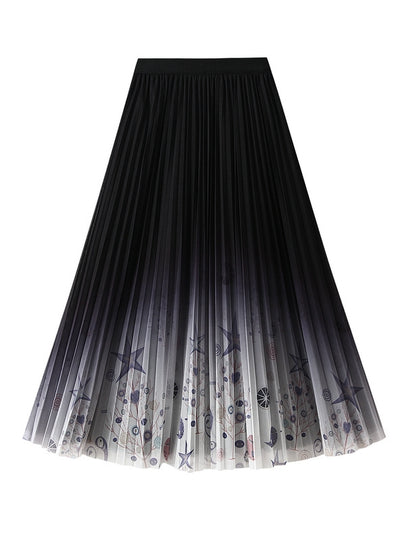 Printed Gauze Pleated Skirt