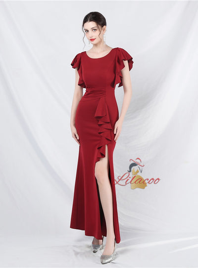 Mermaid Scoop Neck Split Prom Dress