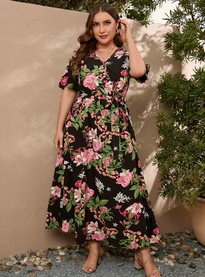 Round Neck Bohemian Print Plus Size Dress