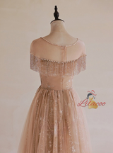 Champagne Tulle Beading Prom Dress