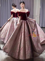Burgundy Velvet Pleats Pearls Prom Dress