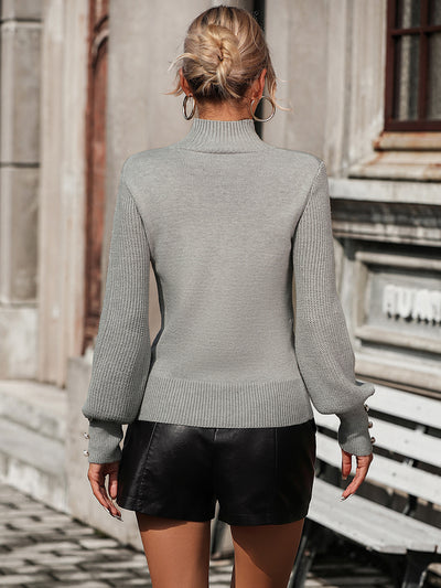 Women Turtleneck Beaded Sweater