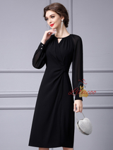 Black Long Sleeve Pleats Mother Of The Bride Dress