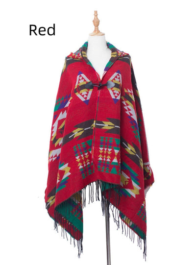 Bohemian National Wind Horn Buckle Hooded Shawl