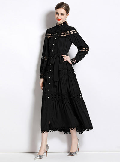 Lapel Long-sleeved Long Dress