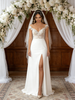 White Satin Lace Off the Shoulder Split Wedding Dress