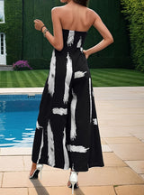 Printed Tube Top Jumpsuit Wide-leg Pants