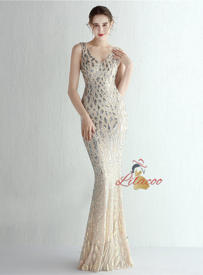 Mermaid V-neck Sequins Prom Dress