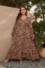 Large Size Printed Elastic Waist Printed Dress