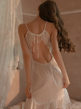 Satin Lace Perspective Suspender Nightdress