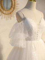 Ivory Tulle Lace Puff Sleeve Homecoming Dress
