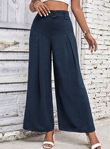 Solid Color High Waist Wide Leg Casual Pants