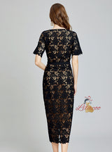 Sexy V-neck Lace Openwork Long Dress