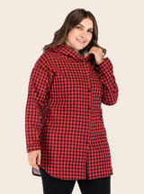 Hooded Long-sleeved Plaid Jacket Coat