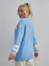 Color Matching Pullover Long Sleeve Letter Sweater