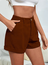 High Waist Corduroy Wide Leg Straight Shorts