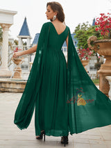 Green Chiffon V-neck Appliques Prom Dress