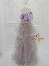 Purple Satin Tulle Prom Dress
