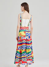 Printed Splicing Top +Skirt Two-piece Set