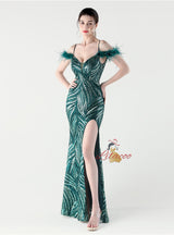 Mermaid Sequins Spaghetti Straps Split Prom Dress