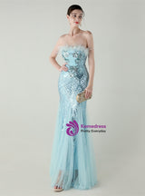 Mermaid Sequins Tulle Strapless Prom Dress