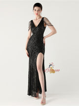 Mermaid Sequins V-neck Beading Prom Dress