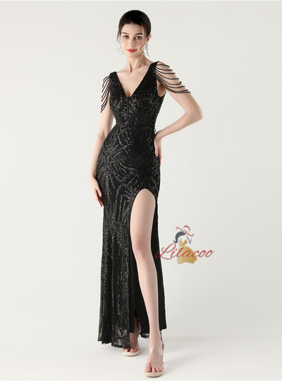 Mermaid Sequins V-neck Beading Prom Dress