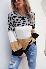Spliced Leopard Print Round Neck Sweater