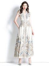 Retro Palace Style V-neck Printed Dress