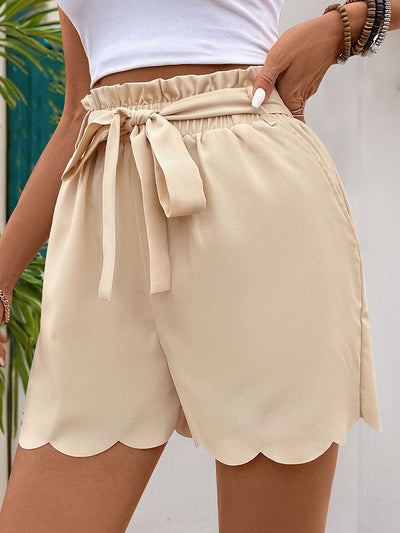 Solid Color Elastic Waist Shell Edges Shorts