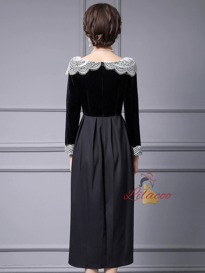 Black Satin Velvet Mother Of The Bride Dress