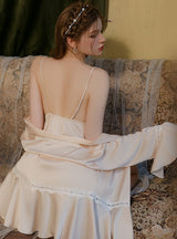 Solid Color Satin Lace Suspender Top Shorts Suit