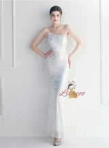 Mermaid Sequins One Shoulder Beading Prom Dress