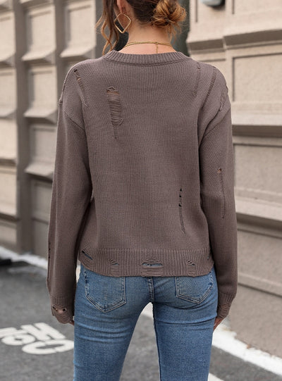 Solid Color Hollow Out Sweater