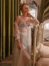 Deep V Bow Lace Nightdress with Chest Pad