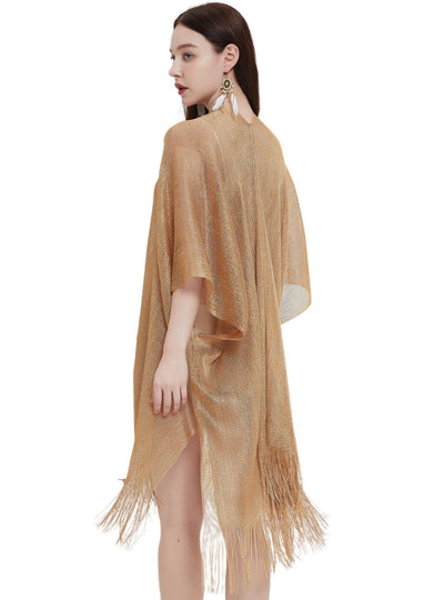 Gold and Silver Silk Transparent Thin Shawl