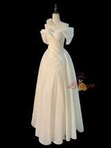 White Satin Pleats Wedding Dress