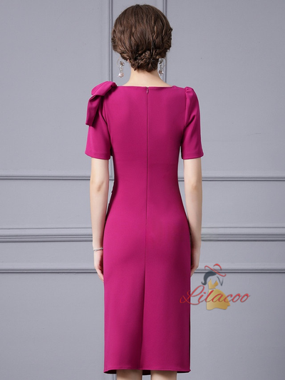 Fuchsia Short Sleeve Mother Of The Bride Dress