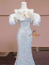 Champagne Mermaid Sequins Prom Dress