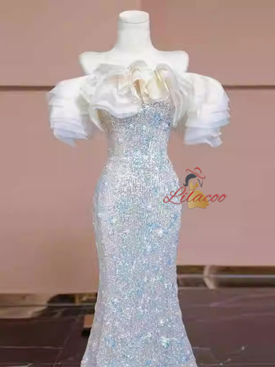 Champagne Mermaid Sequins Prom Dress