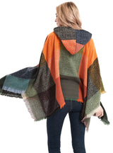 Plaid Pullover Cape Hooded Cape Shawl