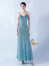 Spaghetti Straps V-neck Beading Prom Dress