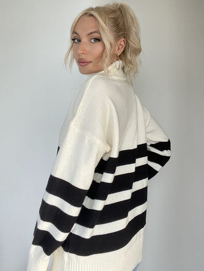 Striped High Neck Casual Sweater