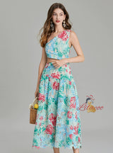 Embroidered Printed One-shoulder Slim Dress
