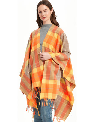 Double-sided Plaid Split Shawl