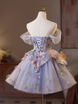 Purple Tulle Embroidery Homecoming Dress