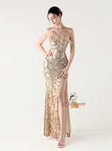 Mermaid Sequins One Shoulder Beading Prom Dress