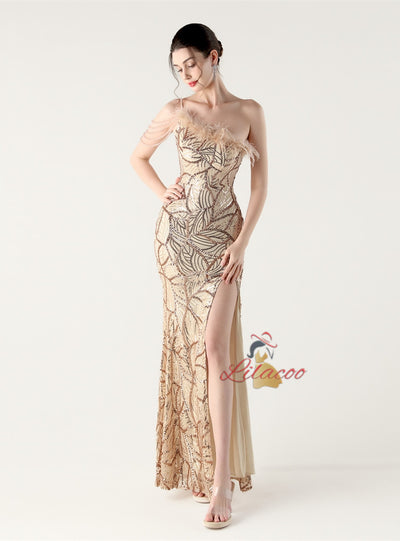 Mermaid Sequins One Shoulder Beading Prom Dress